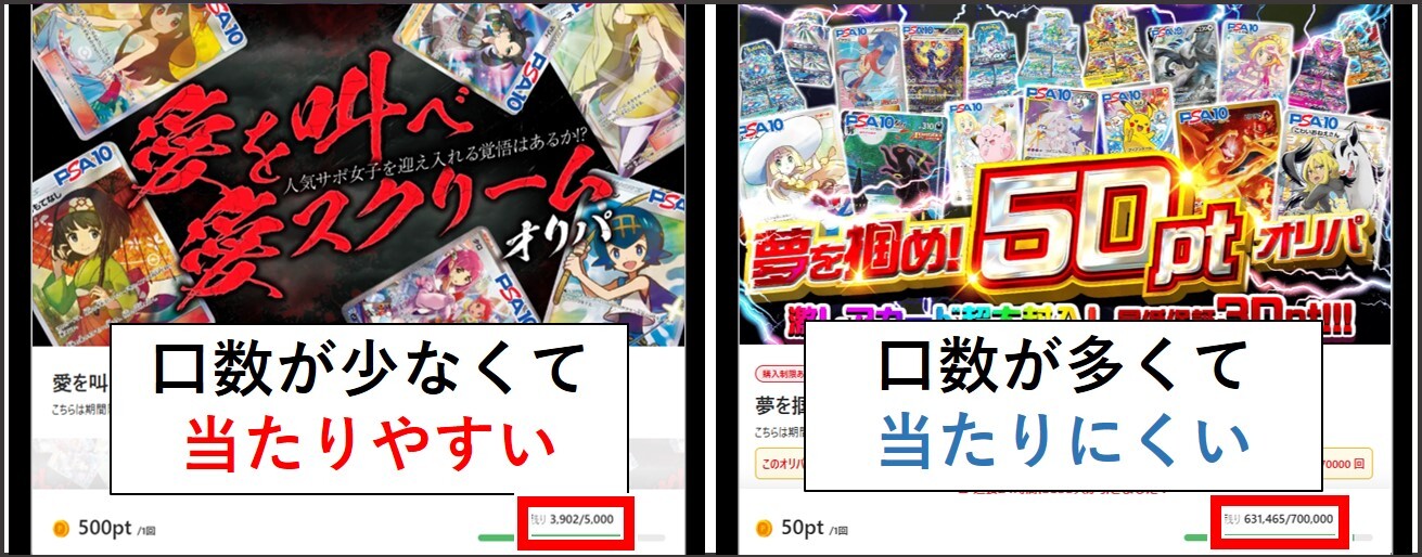 ポケットクロス-当たりやすいオリパと当たりにくいオリパ