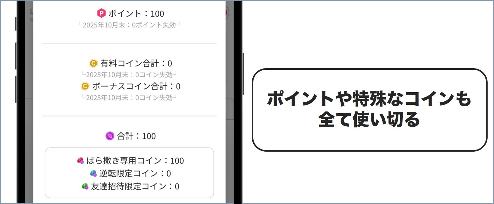 ポイントや特定のコインも忘れずに使う