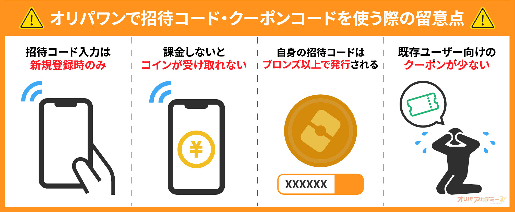 オリパワンで招待コード・クーポンコードを使う際の留意点