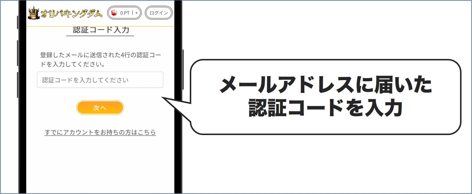 メアドに届いた認証コード オリパキングダム