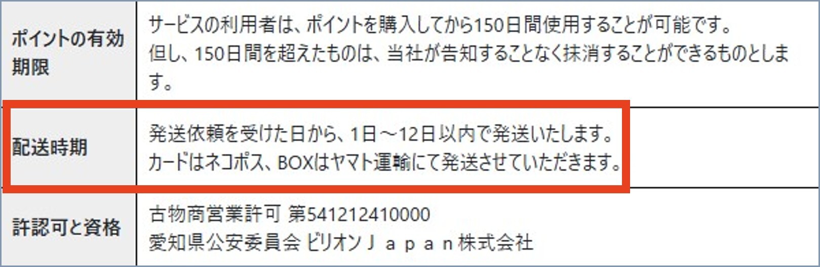 ビリオンオリパ 発送
