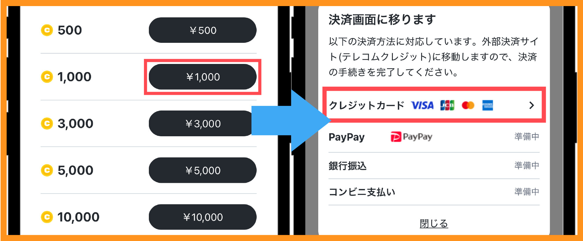 おりパンダ-支払い方法②購入金額と決済方法を選択する